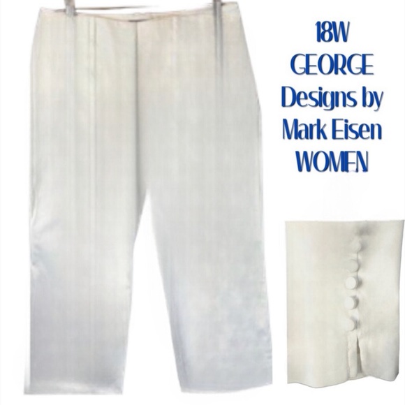 COPY - White Capris Pants, 18W, George by Mark Eisen, button-embellishment - Picture 3 of 6